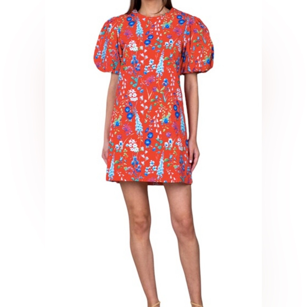 NWT Olivia James The Label Louisa Mini Dress in Calypso Sunset Orange Floral.